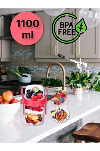 TOYFEST BPA Free Diyet Öğün & Kahvaltı için Çatal & Kaşıklı Kapaklı Yoğurt Müsli Salata Meyve Saklama Kabı
