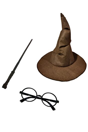 TOYFEST Σετ 4 τεμαχίων με κουκούλα με κουκούλα Harry Potter Gryffindor για παιδιά + αυθεντικό καπέλο από τσόχα + ραβδί + γυαλιά