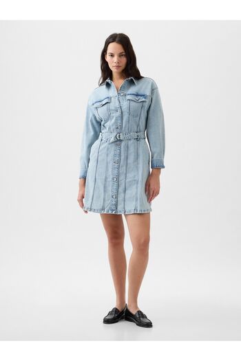 GAP Kadın Açık Mavi Kemer Detaylı Denim Mini Elbise