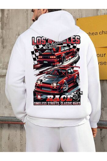 PENTHİLUS Φούτερ Los Angeles Car Printed White Oversize με κουκούλα