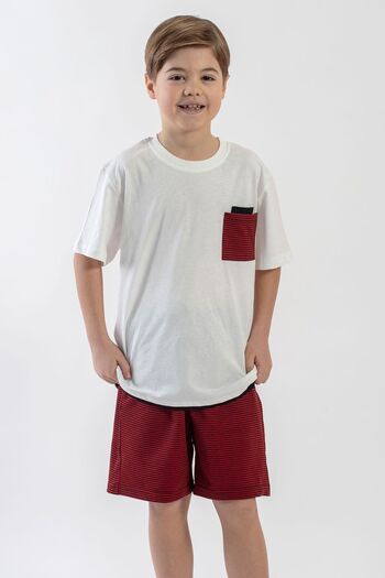 zepkids Crew Neck Short Sleeve Ecru Red Color Boy's Suit