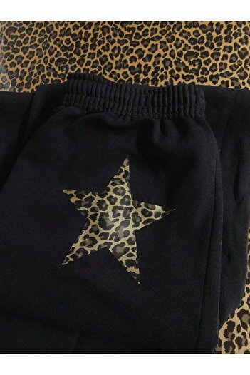 Mythologie Star Leopard Sweatpants Jogger - Black Printed Elastic Leg High Waist