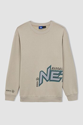 DeFacto Μπλούζα από χοντρό ύφασμα Brooklyn Nets NBA Crew Neck Thick Fabric - A9678ax23wn