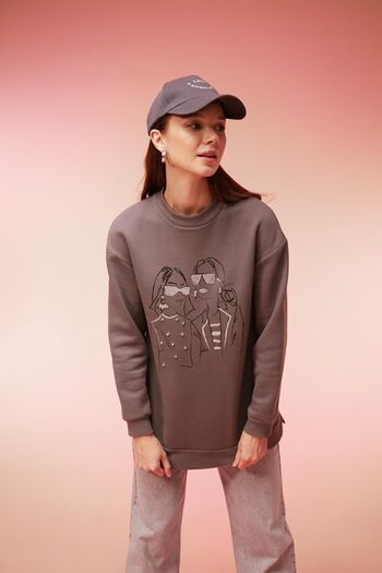 DeFacto Regular Fit Crew Neck Κεντημένο Μαλακό Γούνινο Λεπτό Φούτερ Tunic B5604ax23au