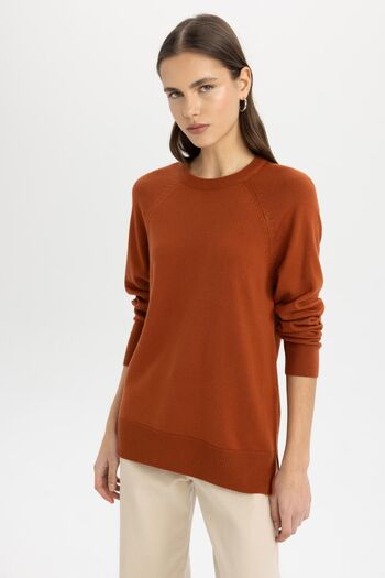 DeFacto Crew Neck Soft Textured Raglan Sleeve Knitwear Sweater - I6913Az24Wn