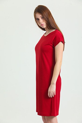 Sense Havuz Yaka Mini Kol Elbise | Elb33681 Kırmızı