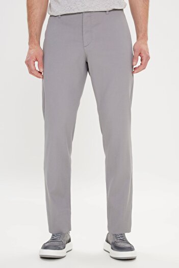 AC&Co / Altınyıldız Classics Erkek Gri Comfort Fit Rahat Kesim Yan Cepli Desenli Beli Lastikli Pantolon