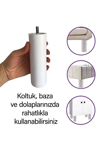 GLASWEN 4Pcs Cylinder Support Leg 15cm White Hidden Furniture Sofa Plinth Armchair Feet M8 Bolt Incediş