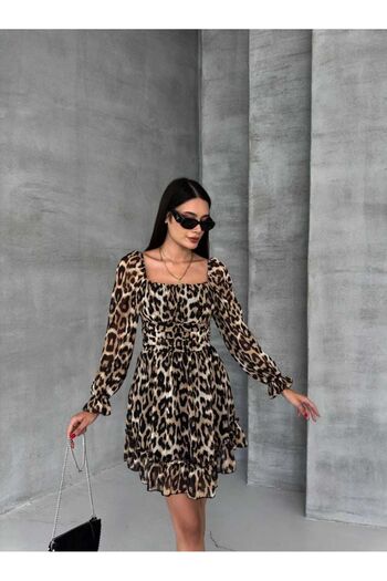 OlaLady Rochie mini din șifon cu imprimeu leopard - cu căptușeală și corset în talie
