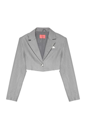 Quzu Γκρι Crop Jacket - Πίσω στάμπα, Υφασμάτινη γαρνιτούρα