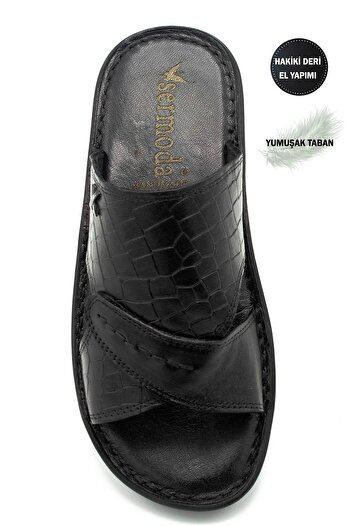 sermoda Γνήσιο πραγματικό δέρμα Ανδρικές Παντόφλες Ελαφριά Παντόφλες Δερμάτινα 3d Μαύρο
