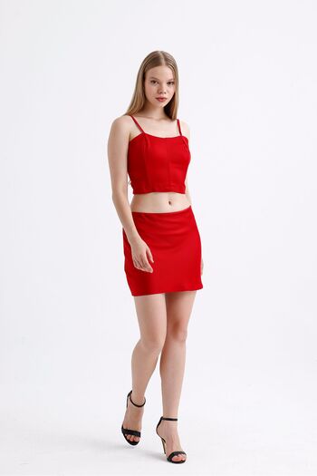 Sense Red Satin Bustier - Back Zipper and Underwire, Plastic Strap Bust3577
