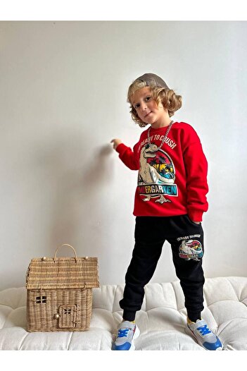 YİGİT BUTİK Boy's Dinosaur Printed Suit