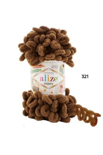 Berceminpuffyleri Alize Puffy νήμα πλεξίματος χεριών 100 γραμμάρια, 9 μέτρα 5 Συσκευασία 321 Καφέ Μόκα