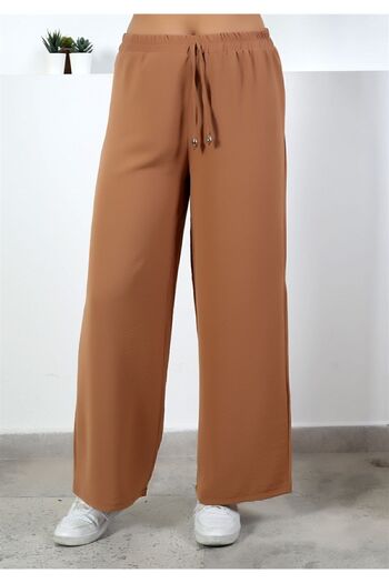 Moda Bu Women's Brown Elastic Waist Wide Leg Loose Summer Trousers Aerobin-86582900