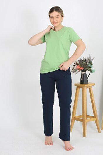 Akbeniz Pistachio Green Women's Pajama Set - Short Sleeve Cotton Combed 4215