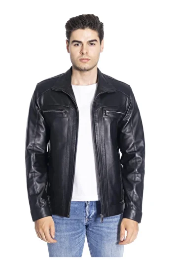 DERİNSS Derinss Der166 - Men's Black Genuine Leather Coat