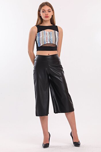 Sense Black Infinity Leather Capri - Kpr33153