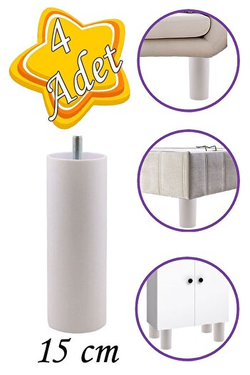 GLASWEN 4Pcs Cylinder Support Leg 15cm White Hidden Furniture Sofa Plinth Armchair Feet M8 Bolt Incediş