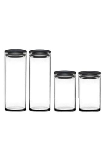 Paşabahçe Vacuum Glass Jar - Glass Erzak Storage Container 4 Pieces 2 Size Grey