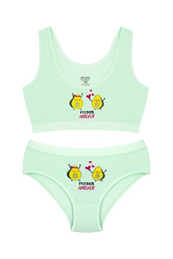 Öts Avocado Printed Girl's Panties and Bustier Set
