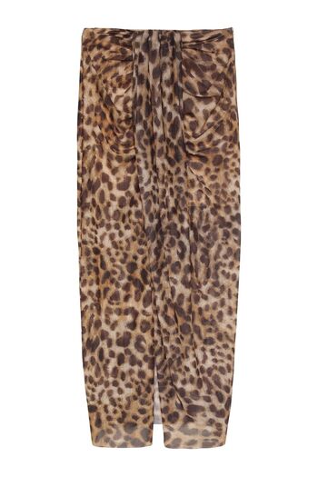Quzu Brown Leopard Patterned Tulle Slit Skirt