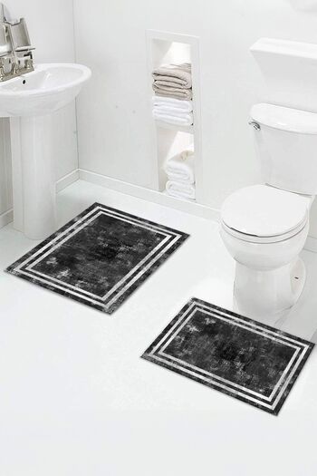 Bir Aksesuar Set of 2 Non-slip Based Bathroom Rug and Mat - Washable Toilet Seat Set (11)