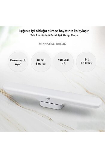 Cata Ct-5249 Şarjlı Led Işık Usb Şarjlı Kablosuz Mıknatıslı Led Lamba 3 Farklı Işık Rengi