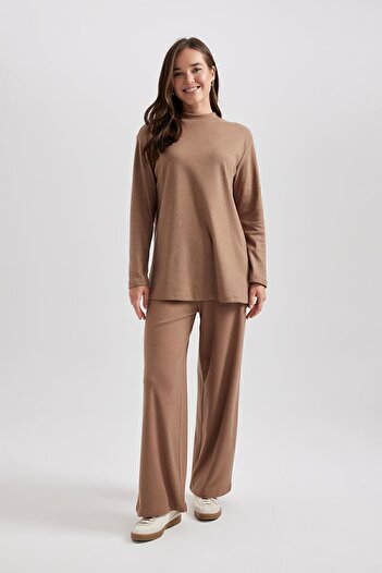 DeFacto Long Sleeve Half Turtleneck Softshell T-Shirt Tunic - Soft Feather A5622Ax23Wn