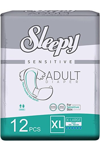 Sleepy Hypoallergenic X-Large Adult Diapers|12 pcs|Unisex|Odour Control|120-160cm|Adjustable