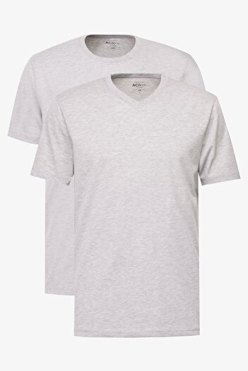 AC&Co / Altınyıldız Classics Men's Gray Melange Slim Fit Cotton Basic T-Shirt - Pack of 2