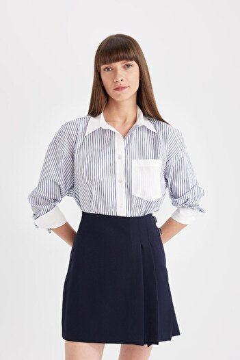 DeFacto Normal Waist Pleated Basic Plain Navy Blue Classic Mini Skirt D4201Ax24Au