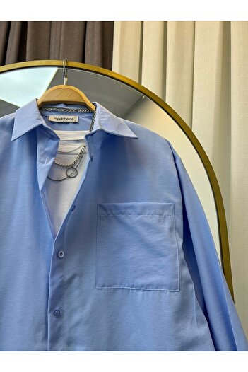 modabetce Oversize Kadın Gömlek Bebe Mavi Yeni 2