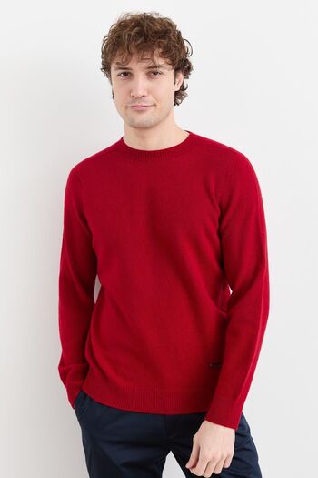 Desen Triko Men's Crew Neck Basic Wool Sweater Red
