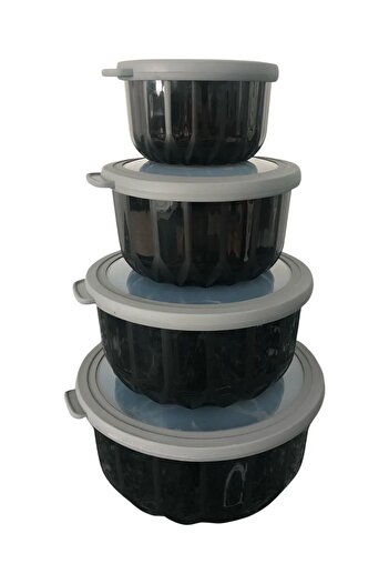VİP AHMET Vacuum Storage Container Black 4 Pieces Black Diamond