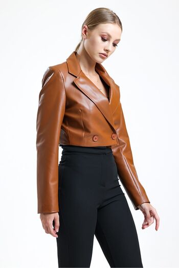 Sense Lined Faux Leather Short Jacket| Ckt34324 Tan