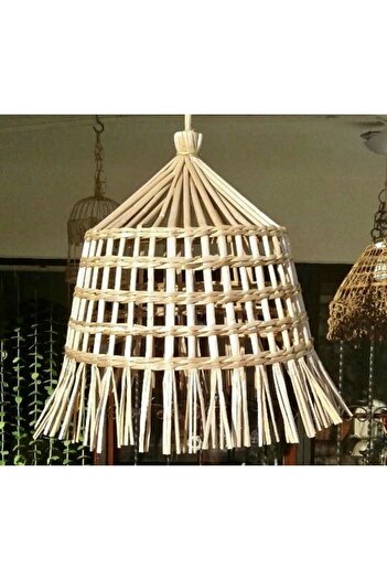 afralya home Hasır Bambu Rattan Sarkıt Saçaklı Avize 30cm (DUY DAHİL ) Çocuk Odası Avize/ Salon Mutfak Avize