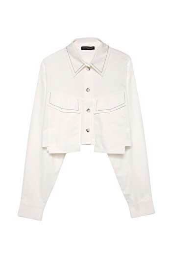 Quzu Ecru Crop Shirt - Back Buttoned and Embroidered