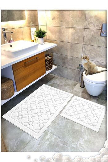 Cotton Crafty 100% Cotton Woven Bath Mat Set, Bathroom Rug Flower Set of 2 60x100 - 60x50