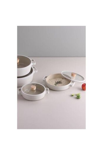 NEOFLAM Fika Glass Covered Aluminum Casting 2-Piece Sauce Set Beige 20-22 cm