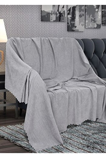 POYRAZ Matte Chenille Gray Double Sided Sofa Bed Cover Shawl
