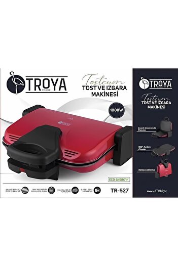 Troya By Hook Tr-527 Çıkarılabilir Granit Plakalı 1800 Watt Kırmızı Tost Ve Izgara Makinesi