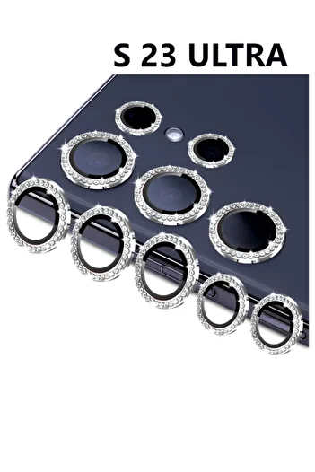 USIDE Galaxy S23 Ultra Compatible 9H Camera Protector Ultra Thin Metal Frame Silver [Set of 5]