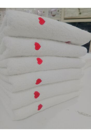 Deneme Zamanı 50X90 Heart Embroidered 3 Pieces Hand Face Spa Towels - Hotel