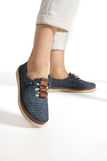 HKM shoes Yeni Sezon Kadın Günlük Mevsimlik Yumuşak Taban Rahat Tam Ortopedik Bağcıklı Babet Ayakkabı