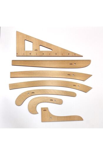 Tansel Tuhafiye 7-Piece Wooden Riga Set 4mm Double Sided - Riga Ruler - Riga Set