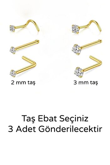 MAZEN 3 Adet Zirkon Taşlı Kararmaz Cerrahi Çelik Hızma