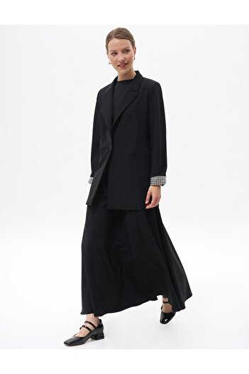 Kayra Black Basic Flared Skirt