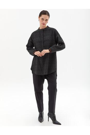 Kayra Half Placket Buttoned Tunic Black