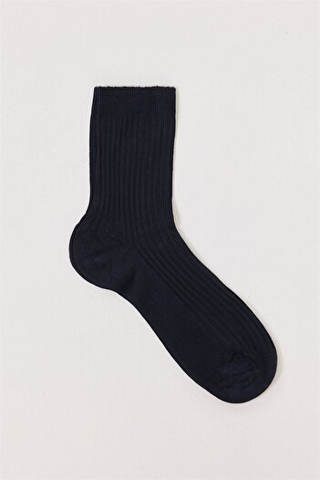 Suud Collection Navy Blue Cotton Thin Corded Socks
